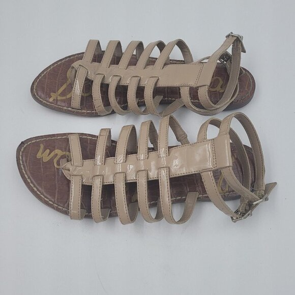 Sam Edelman Gilda Faux Patent Leather Taupe Gladiator Flat Sandals Size 8.5M - Picture 4 of 10